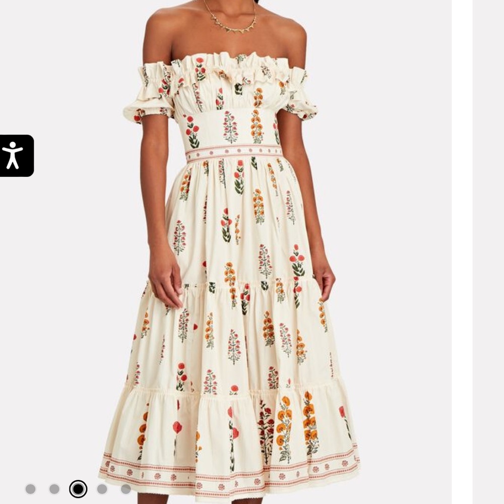 NWT Agua by Agua Bendita Banana Dahlia Cotton Poplin Off Shoulder Midi Dress